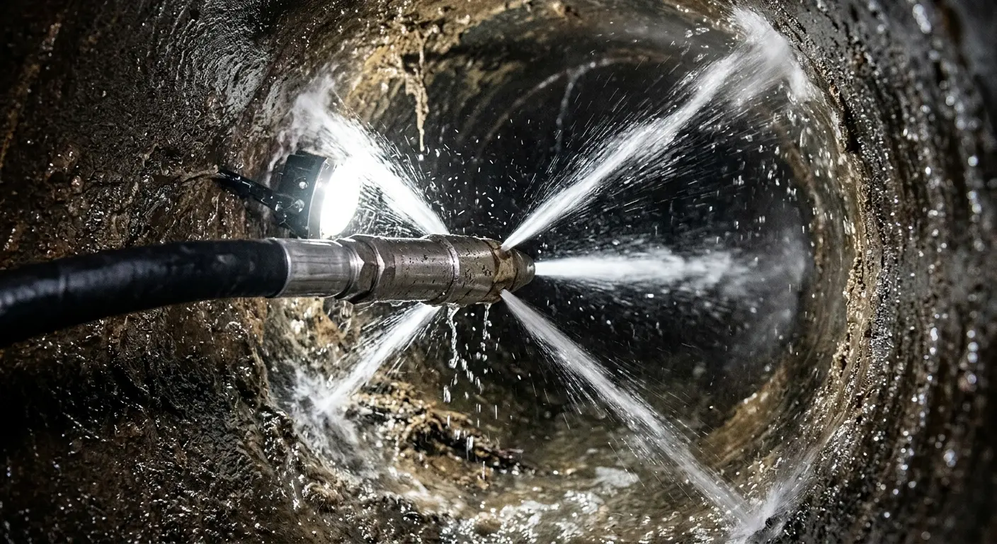 High-pressure hydro jetting nozzle cleaning sewer pipe for Storm Drain Cleaning in Dalhart